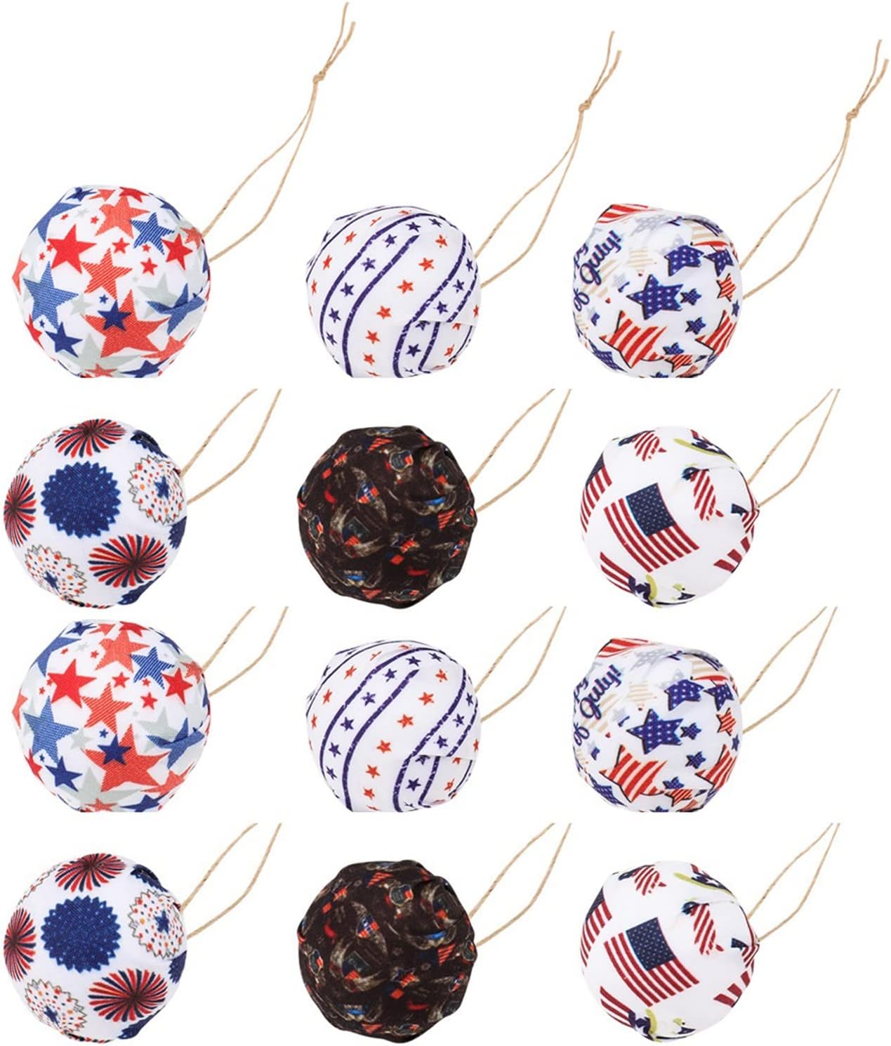 LUOZZY 12 Pcs Independence Day Ball Ornaments Foams Patriotic 4th of July Hanging Ornament Patriotic President Election Party Decorations (Random)