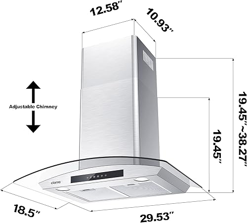 Miniatura 2 de CIARRA CAS75502 Campana extractora de 30 pulgadas con filtros de carbono CACF003, campana de ventilación de acero inoxidable para cocina