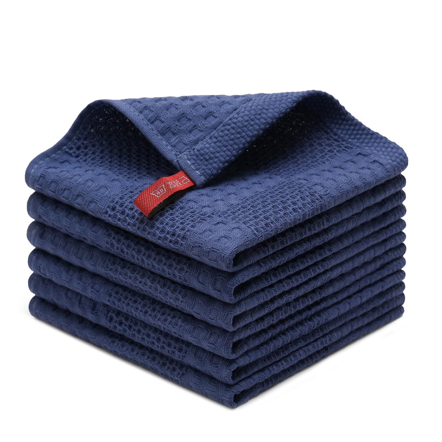 QKUDS 100% Cotton Kitchen Cloth Set, Premium Thick Soft Tea Towels, Bar Towels, Highly Absorbent, Durable, Quick-Drying, Non-Shedding Dish Cloths & Table Wiping Rags, 34×34 cm, Pack of 6, Blue