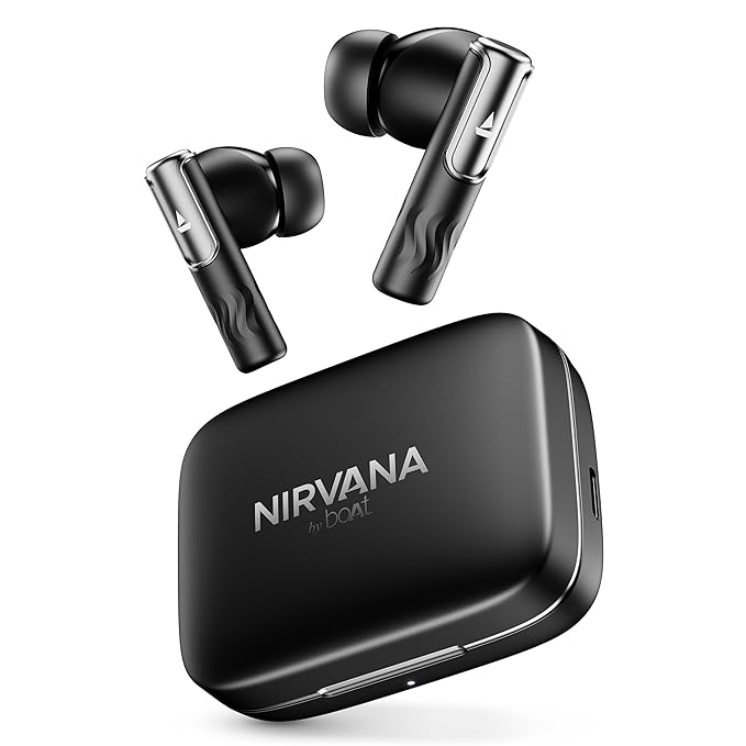 boAt Nirvana Ivy, 50dB Hybrid Active Noise Cancellation, 360º Spatial Audio,Fast Charge,App Support, v5.3 Bluetooth Earbuds, TWS Ear Buds Wireless Earphones with mic (Gunmetal Black)