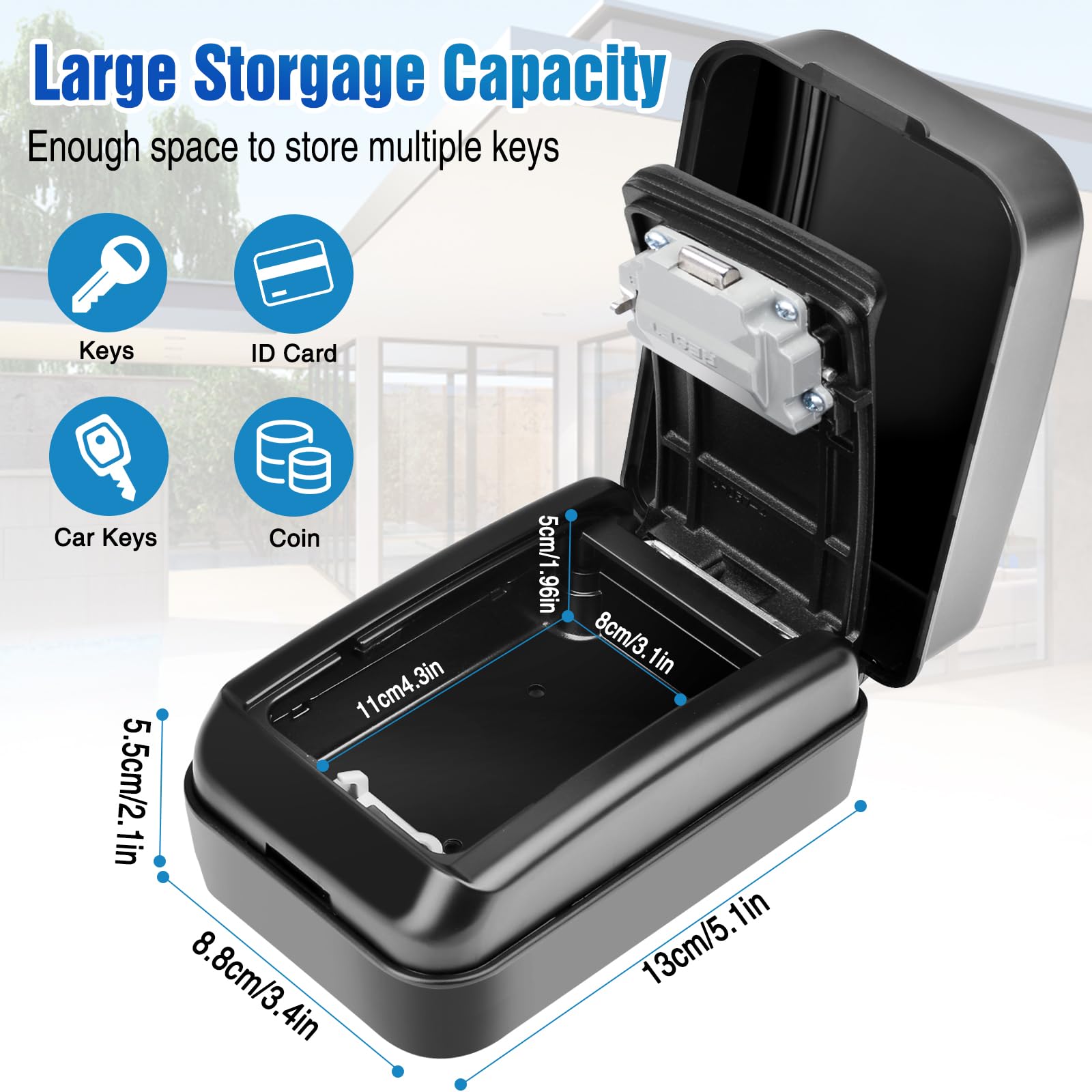 Caja Llaves con Codigo, Grande Caja Fuerte para Llave 4 Dígitos Caja Seguridad Llaves Exterior Impermeable Caja Llaves Pared Antióxido Guarda Llaves Combinacion para Hogar Garaje Oficina