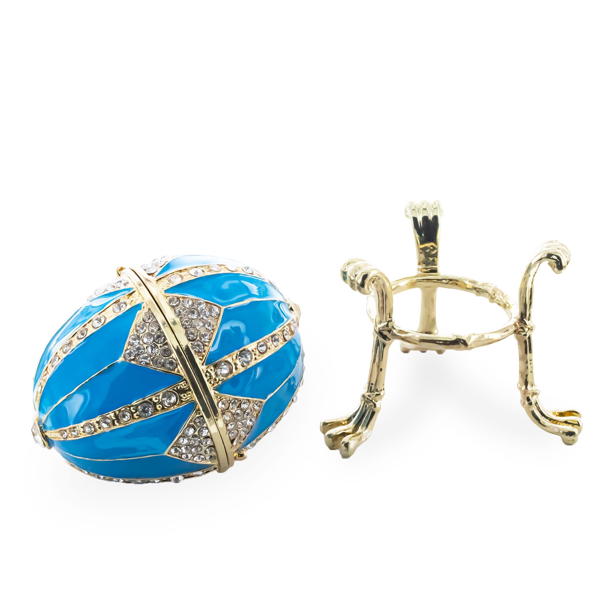 Cristal Rombo en Huevo de Pascua de Metal Inspirado en el Real Azul Esmalte de 3.15 Pulgadas.