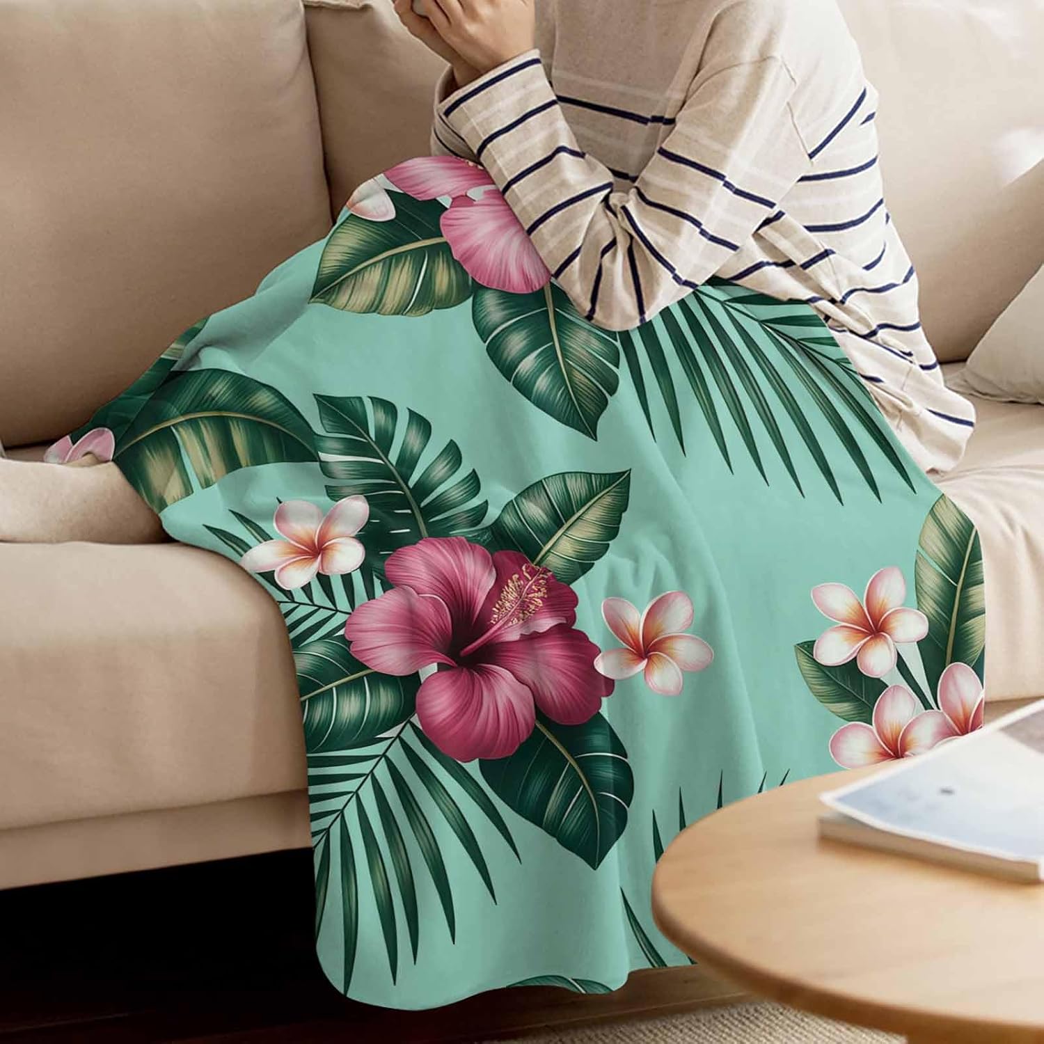 Ultra Soft Flannel Fleece Bed Blanket Tropical Flowers Hibiscus Throw Blanket All Season Warm Fuzzy Light Weight Cozy Plush Blankets for Living Room/Bedroom 40" x 50" - Image 5