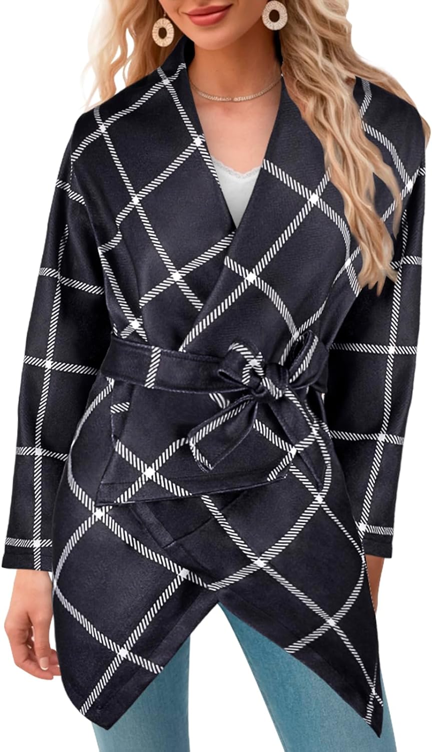 Winter Trench Coat Jacket for Women - Turn Down Shawl Collar Plaid Womens PeaCoat, 2025 Wool Blend Pea Coats Jackets