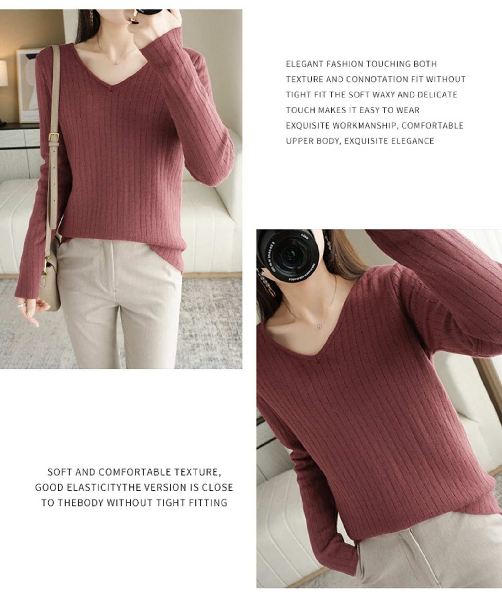 Suéter De Invierno para Mujer - Otoño/Invierno Mujer Más Suéter De Lana Gruesa Moda Suéter con Cuello En V Color Sólido De Manga Larga Forrado De Vellón Cálido Invierno Cálido Camisa De