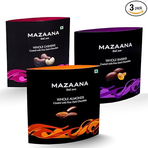Mazaana Mapro Diwali Gift|Nuts Coated with Fine Dark Chocolate|Almonds,Cashews,Raisins|Pack of 3|300gram