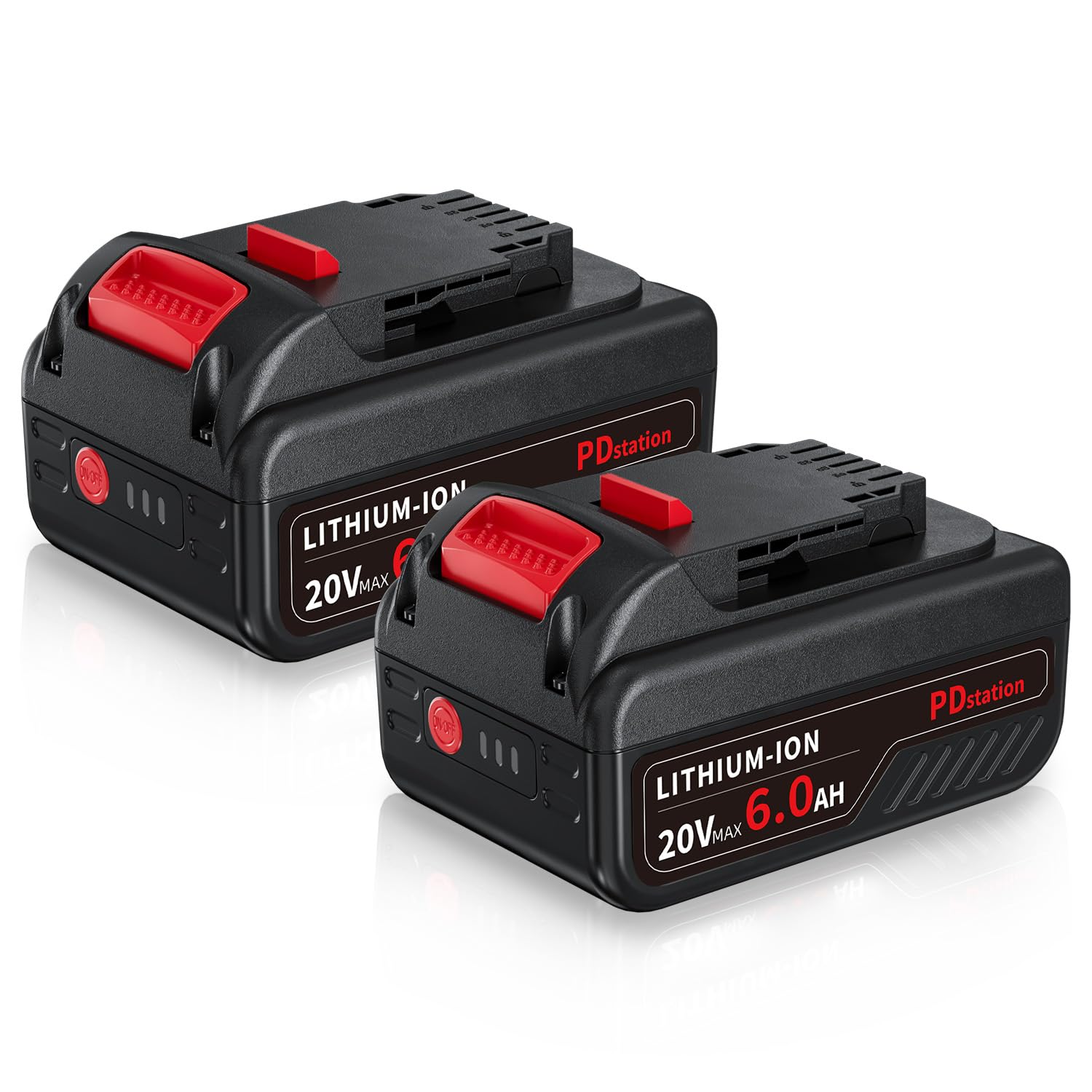 PDstation 2Pack 6.0Ah 20V Battery Replacement for Dewalt 20Volt Battery DCB200 DCB201 DCB203 DCB204 DCB205 DCB206 DCD/DCF/DCG Series Cordless Power