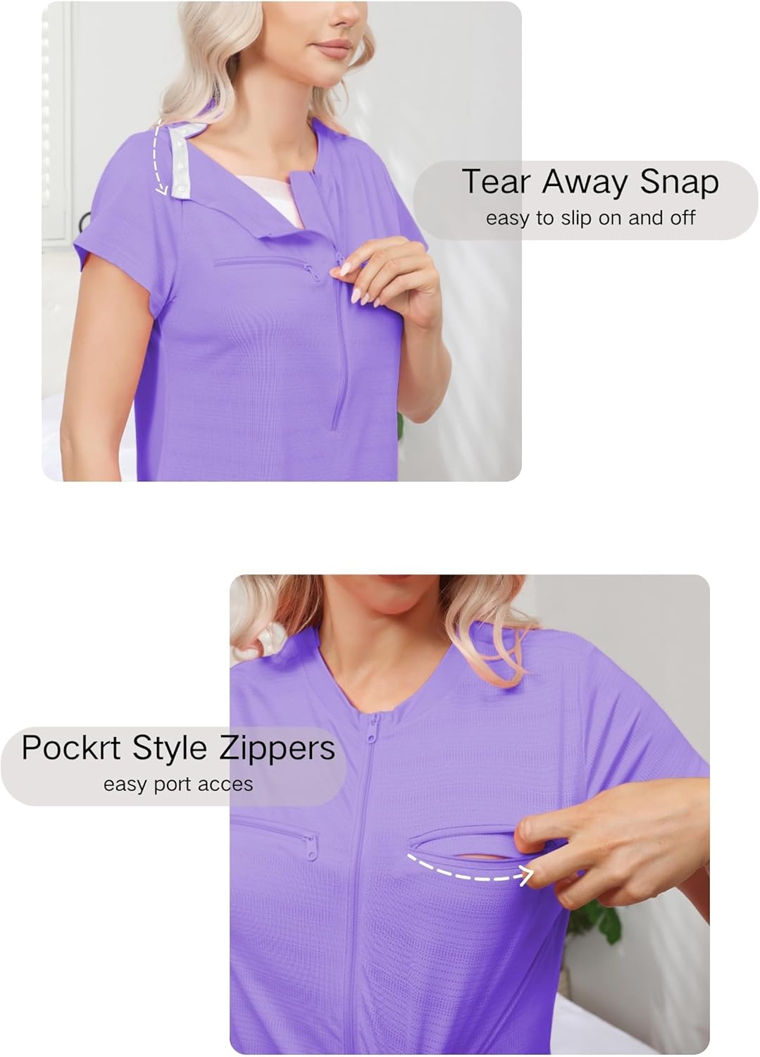 Women Chemo Shirts for Port Access 2-Side Snap Shoulder Surgery & Dialysis Recovery Shirts, Lightweight & Breathable - Image 4