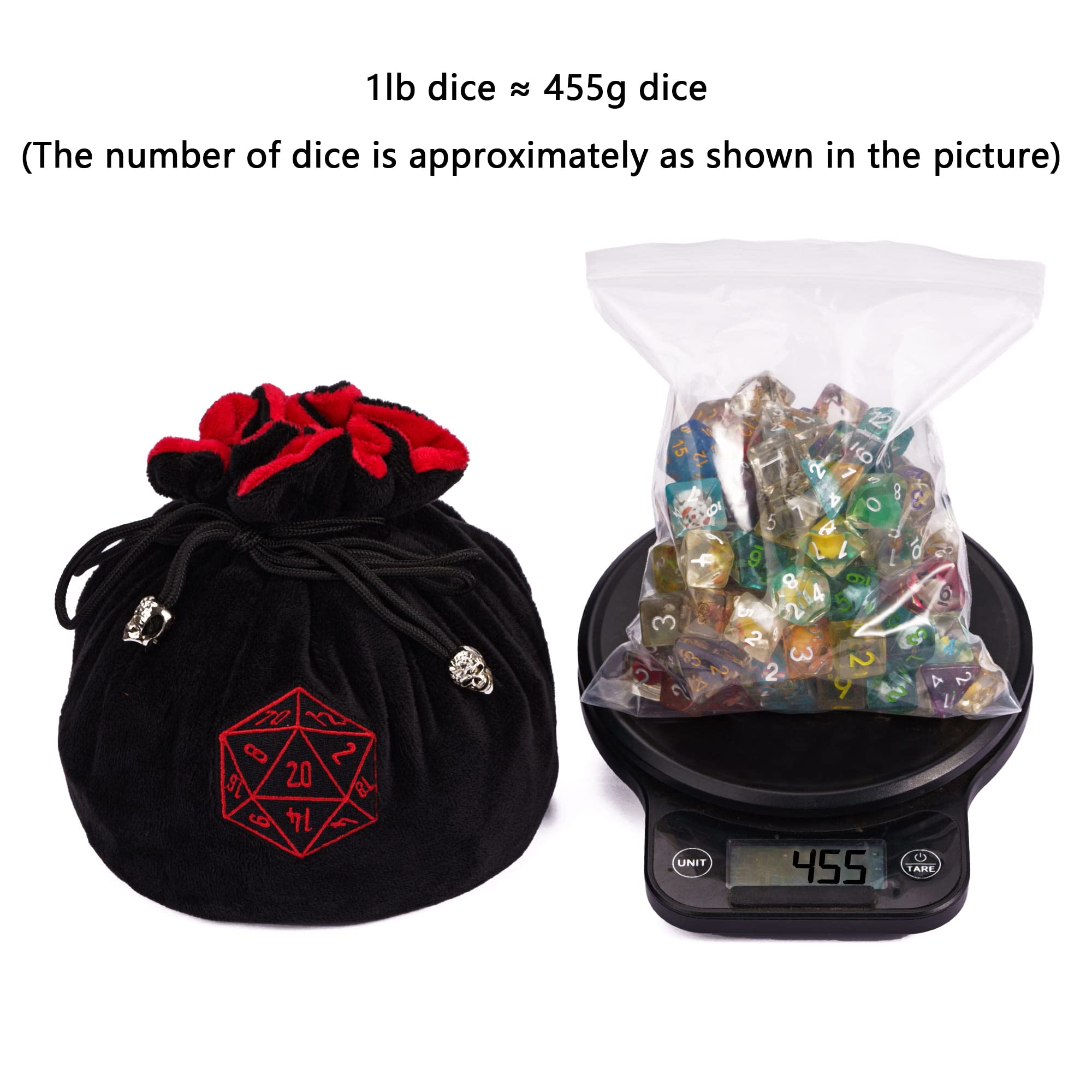 DND - Bandeja de Dados 2 en 1 con Ruedas para Almacenamiento de Dados, Compatible con Cualquier Juego de Dados, Dungeons and Dragons, MTG, Dice Arena, Bolsa Negra con Cubos de 0,5 kg, Bolsa de Dados