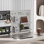 PEGZONE Clamp-on Desk Pegboard, Desk Organizer for Office Gaming Home, Magnetic Metal Peg Board with 15 Accessories, Privacy Panel, 20.4" x 16.5", Large, White