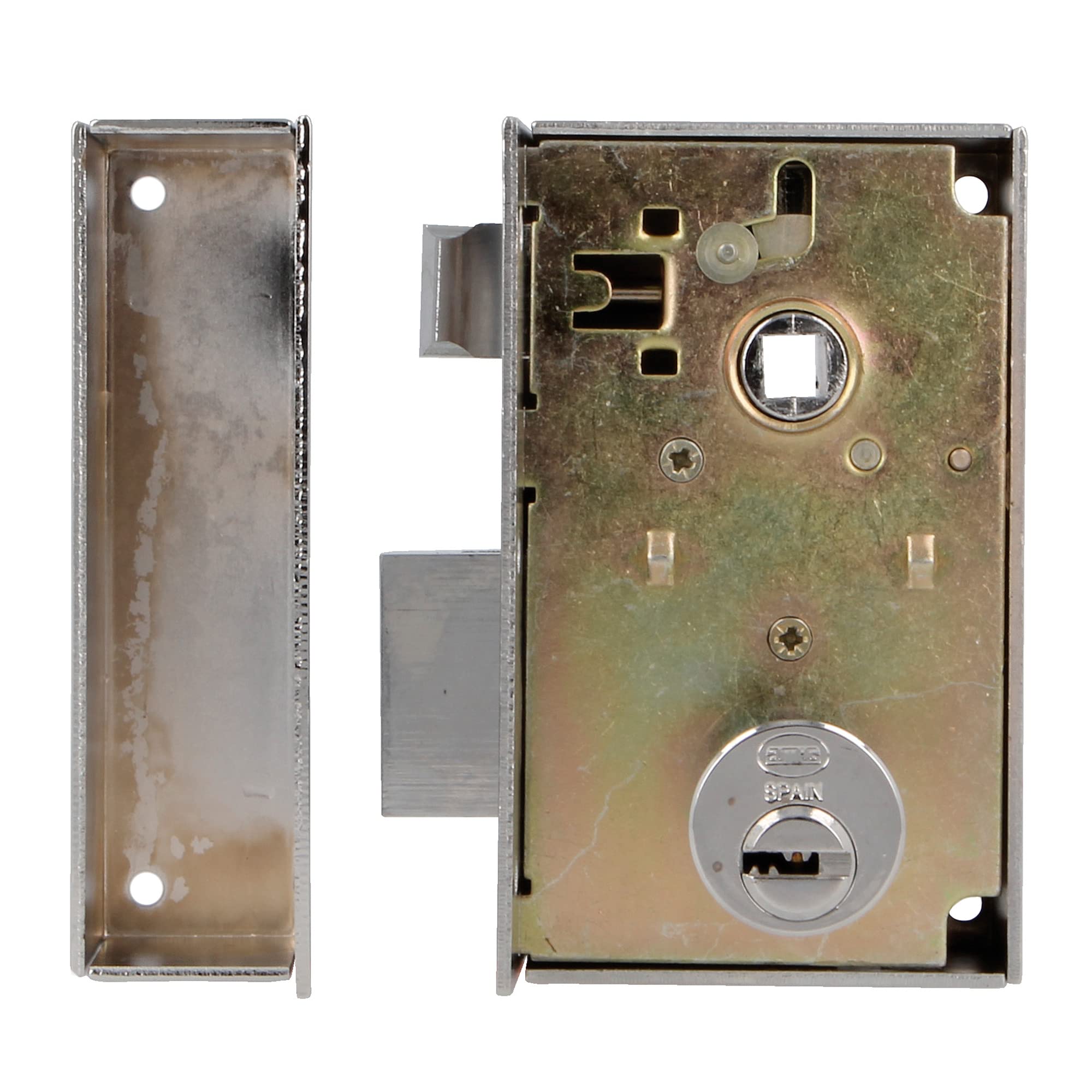 Amig - Right Overfill Lock with Lever Lock Tongue and Square for Wooden Doors Model 75N, Bright Chrome, 75N-65 - Image 2