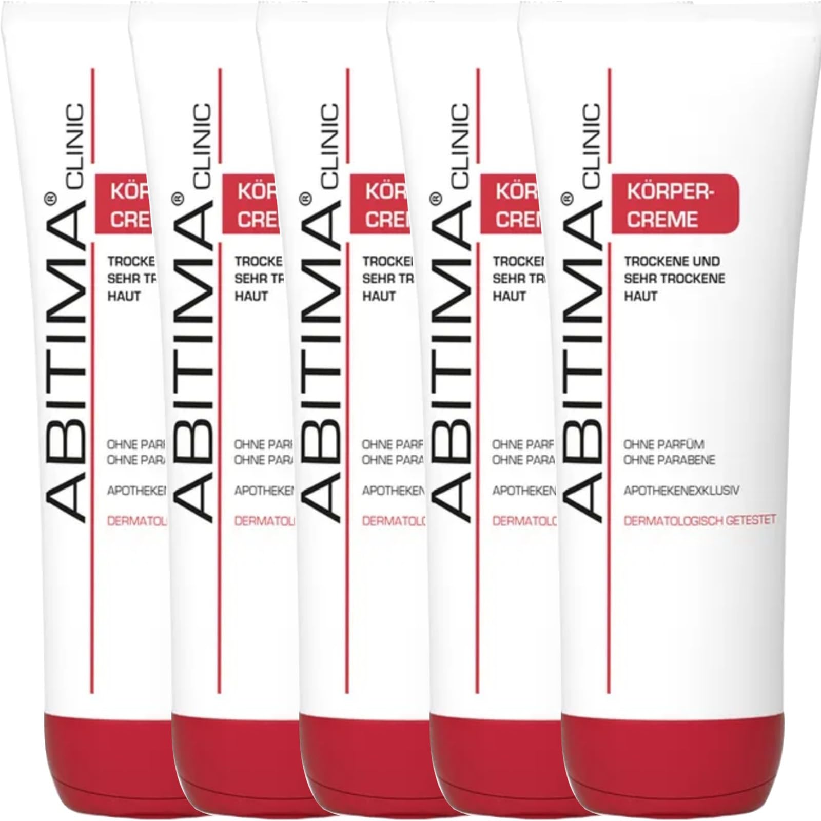 CLINIC Körpercreme 5x 250 ml - bei trockener Haut, nachhaltig feuchtigkeitsregulierend und feuchtigkeitsspendend, zieht schnell ein ohne fettiges Hautgefühl, mit Lanolin & Glycerin