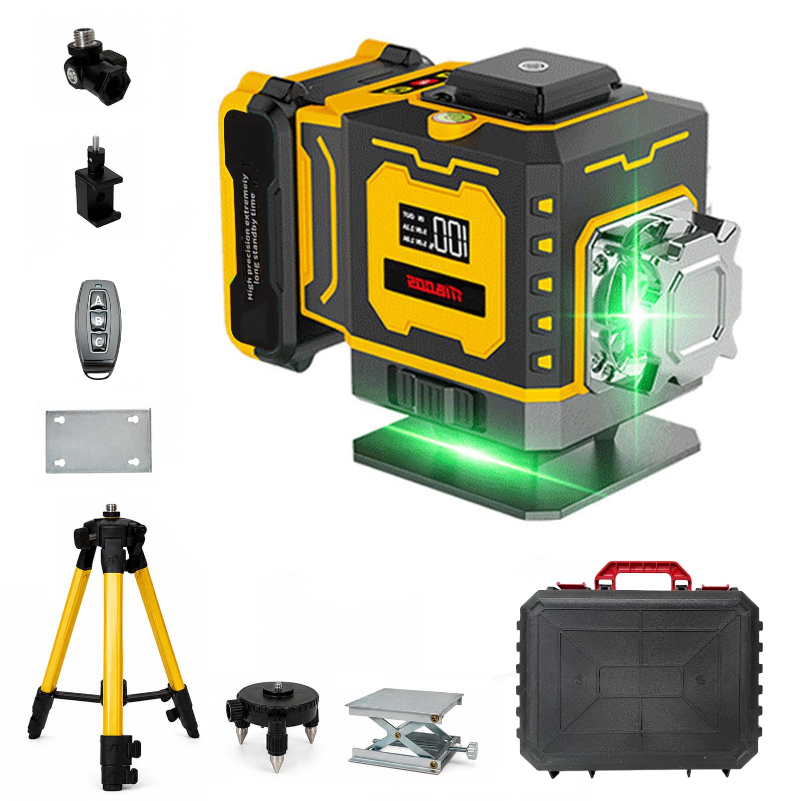 Iriisy Laser Level with Tripod, 4D 16 Lines Green 360° Self Leveling Floor Laser, 2 * 3600 mAh Rechargeable Battery, Wall Mount, Measuring & Layout Tools (16 Line, Count, 1)