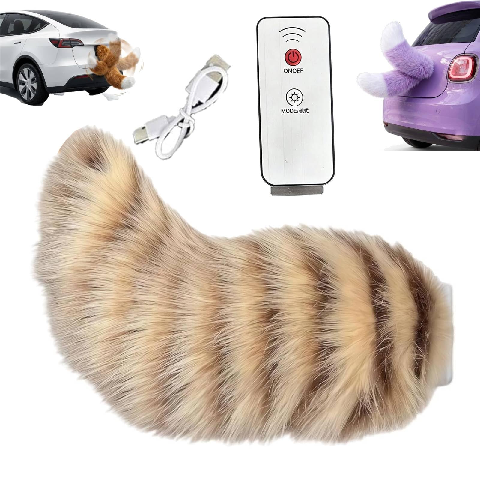 Remote Control Electric Car Tail, Adorable USB Rechargeable Remote Electric Furry Cars Tails, Rechargeable Cat Tail for Auto Trunk Bumper Decoration, Remote Control & Voice Control (#H)