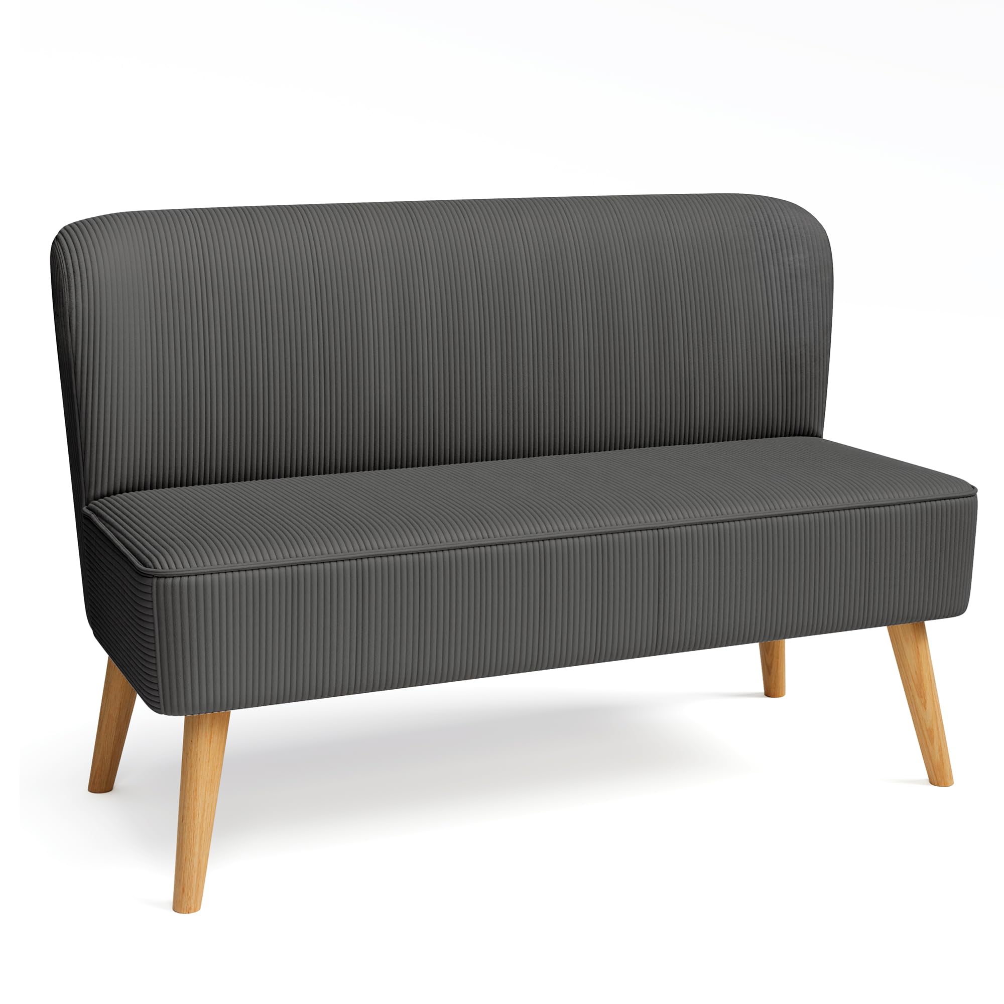 Sofá de 2 Plazas, Pequeño Loveseat con Tapizado de Aspecto Terciopelo Acanalado, Sofá Compacto Que Ahorra Espacio para Dormitorio, Salón, Apartamento, 117x56x76cm, Gris