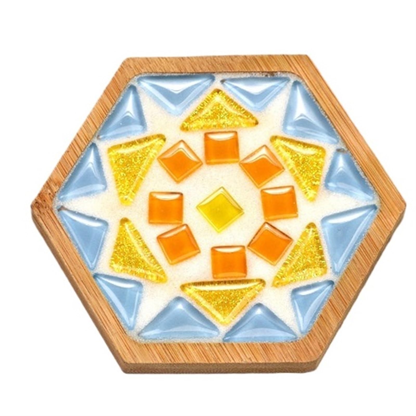 MTADSBKFP Mixed Colour Stained Glass Mosaic Tiles, Ceramics Multicolor Mosaic Tiles DIY Kit with Tools(Hexagon9x10.5blueylw)