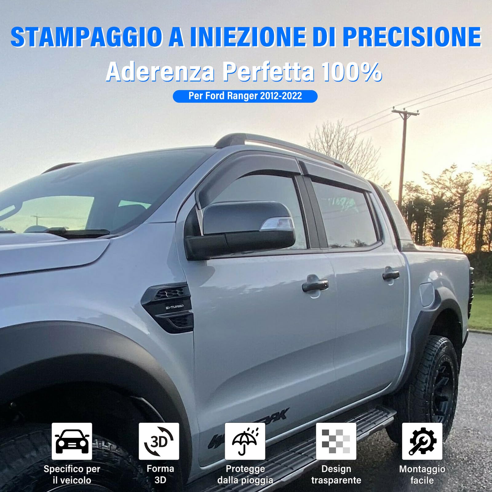 Deflettori d'aria Deflettori del vento per Ford Ranger 2012-2022 Wildtrak T6 T7 T8 Raptor XL XLT Tremor Limited Platinum MK2 MK3