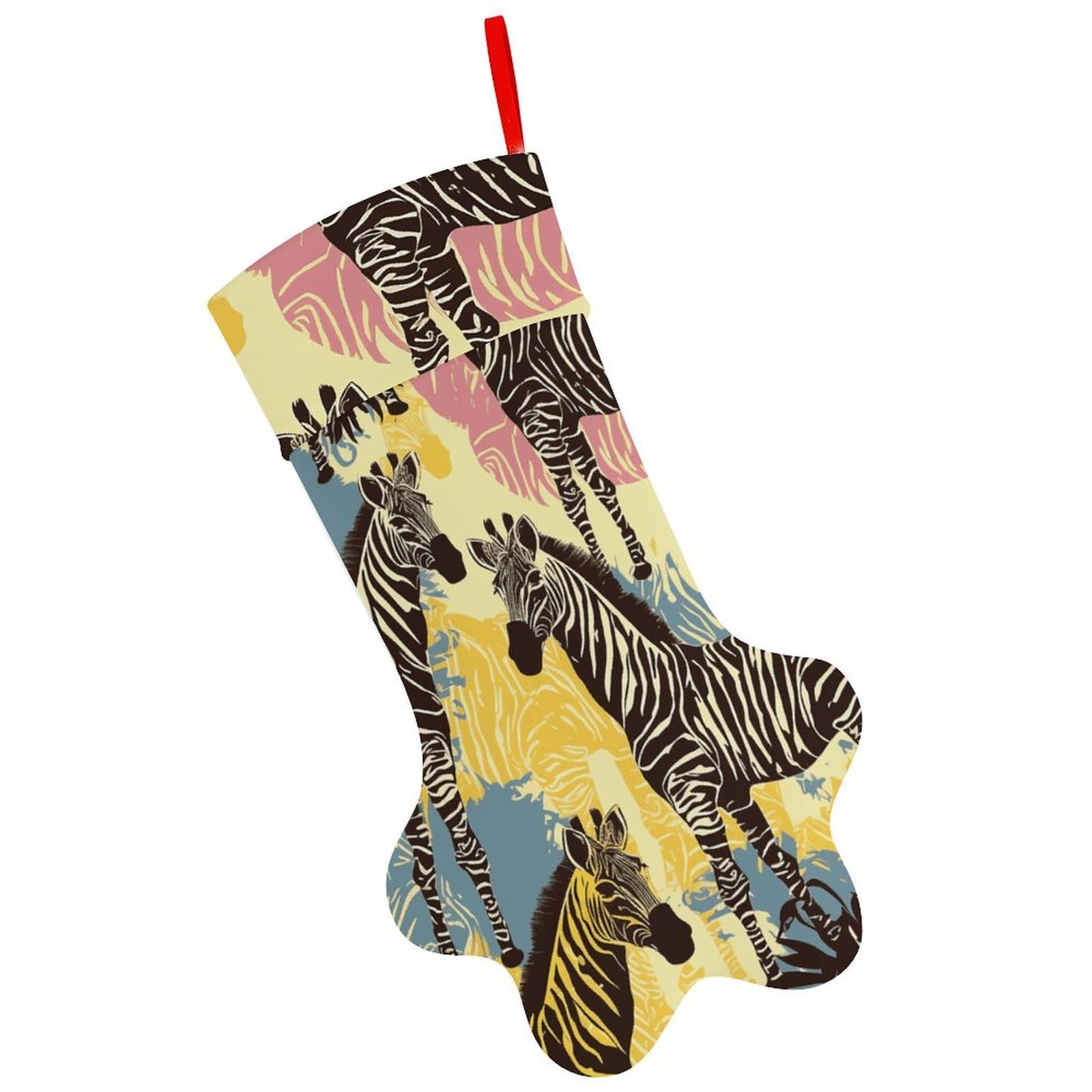 Giraffe and Zebra Christmas Stocking Soft Comfortable Christma Sornaments Stocking Cute All-Printed Dog-Paw Stockings for Xmas Eve Party Fireplace Tree Gift Decoration