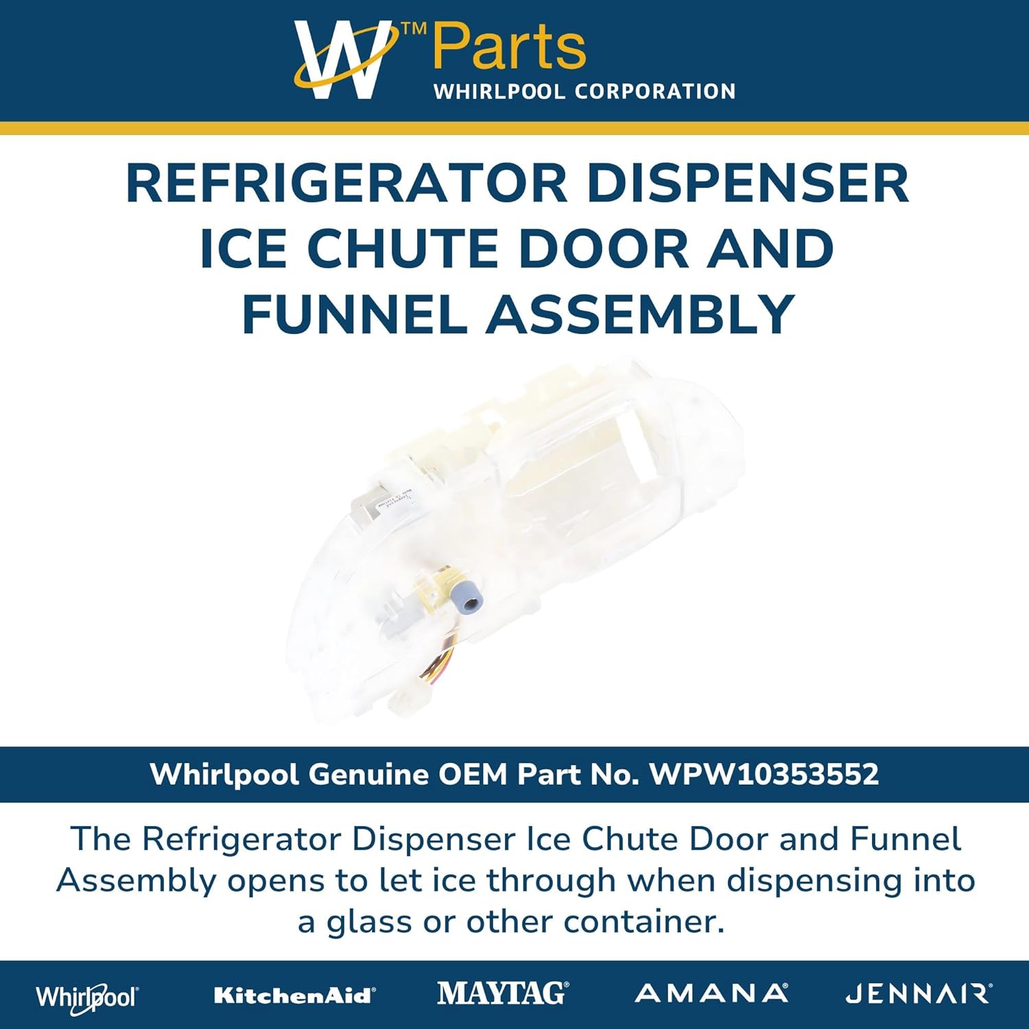Whirlpool WPW10353552 W11445850 OEM Refrigerator Dispenser Ice Chute Door and Funnel Assembly, Multicolor