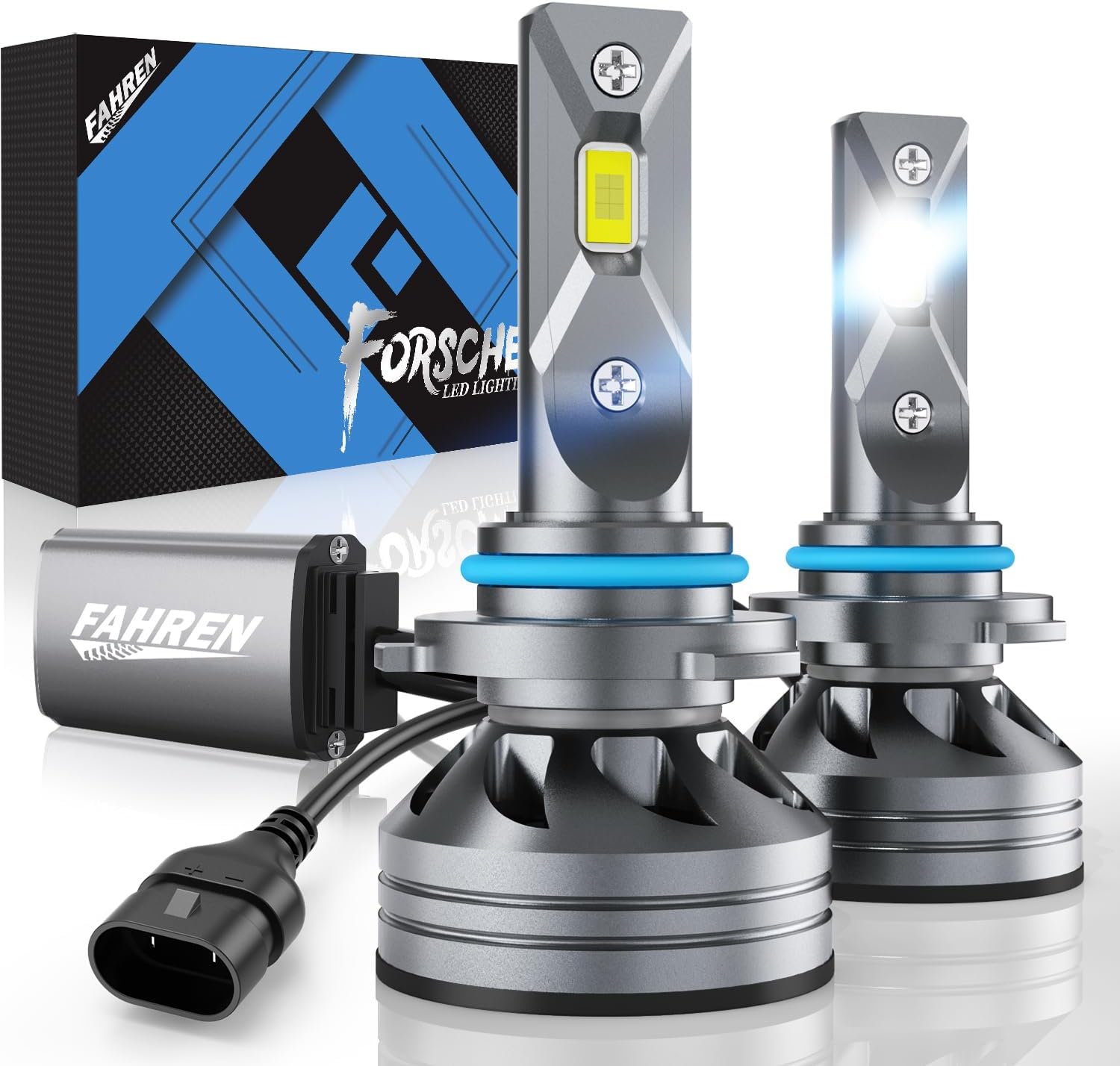 FAHREN 9005 Driving Bulbs 46000 Lumens Super Bright 9005 Bulbs, 6500K Cool White HB3 Fog Bulb with External Driver, 98% Canbus Ready IP68 Waterproof, Pack of 2 Warning Lights