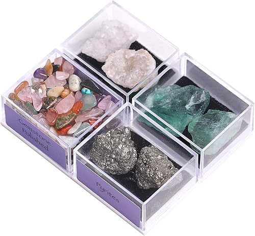 Caja de piedras preciosas de cristal natural, juego de 4 cajas de exhibición de piedra de roca irregular, Rock