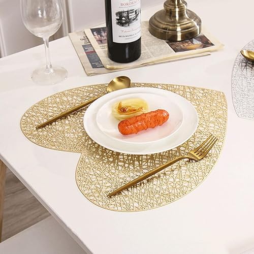 WELLYUK Juego de 6 manteles individuales de vinilo metálico de 15 pulgadas con forma de corazón, para el día de San Valentín, Navidad, festival,