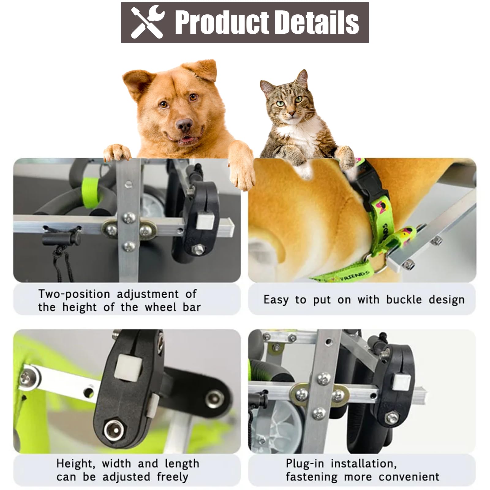 Hunderollstuhl Verstellbar – Mobilitätshilfe Für Kleine/mittlere Hunde & Katzen, Aluminiumrahmen, Größe XXS
