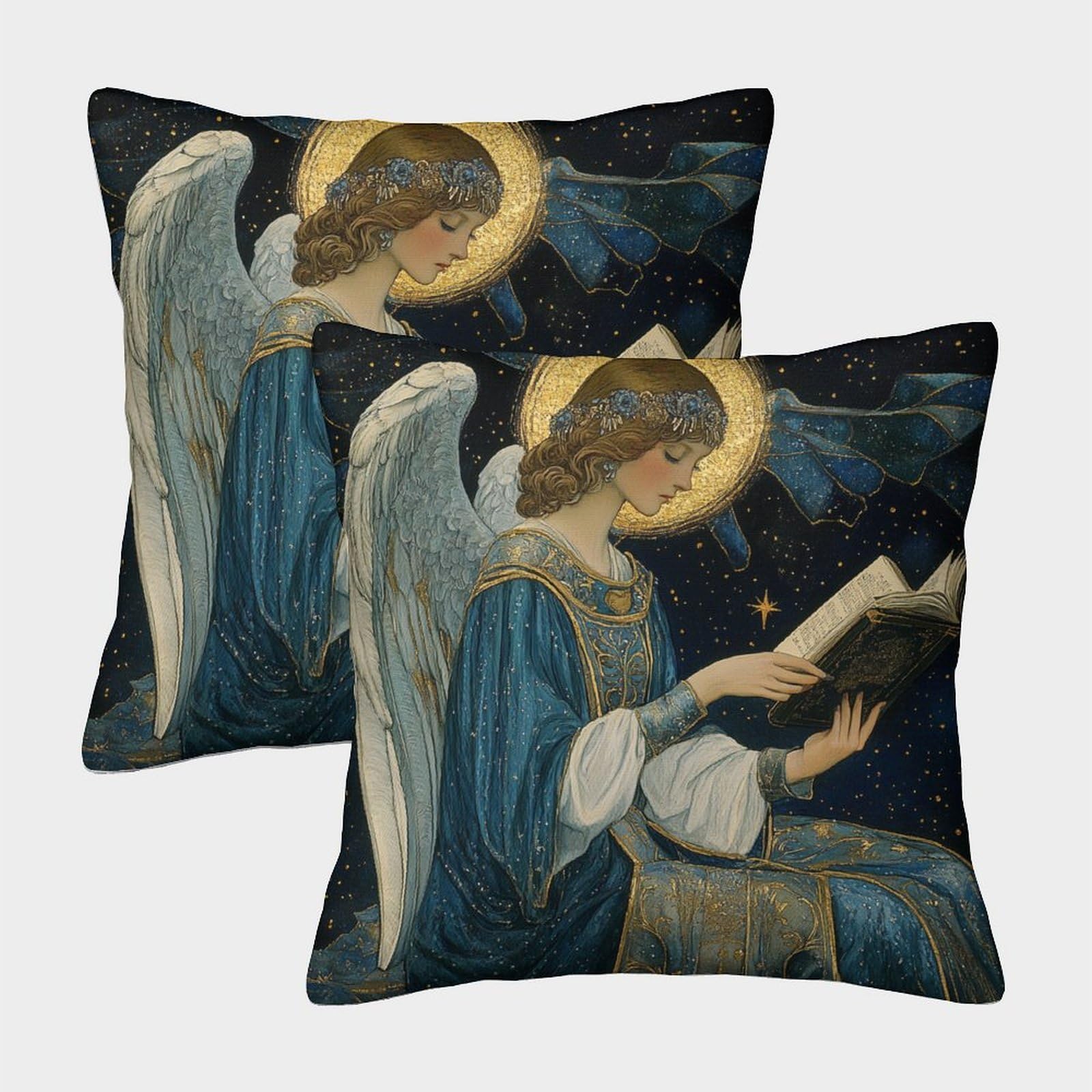 kaiyun 2 Pack Angel Holding A Book-Dark Universe Starry Sky Pillowcase 45x45cm, Cushion Cover,3D Digital Printing Bed Sofa Decorative