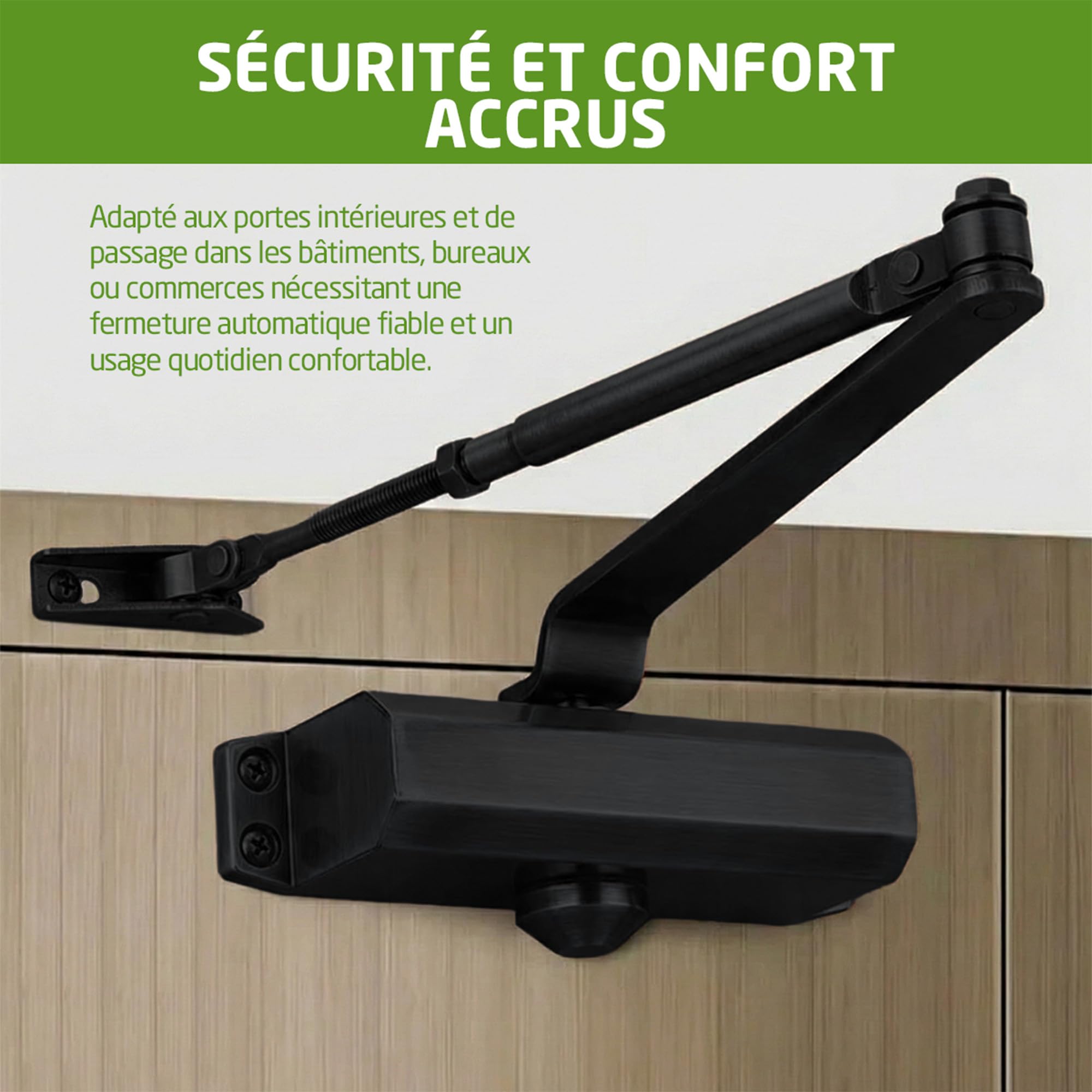 Amig - Ferme-porte hydraulique en aluminium - noir - pour freiner ou retenir les portes d’un poids maximal de 40 kg et 85 cm de large, amortisseur anti-chocs et claquements de porte, vis incluses