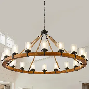 60-Inch Farmhouse Chandelier 18-Light Wagon Wheel Rustic Light Fixture