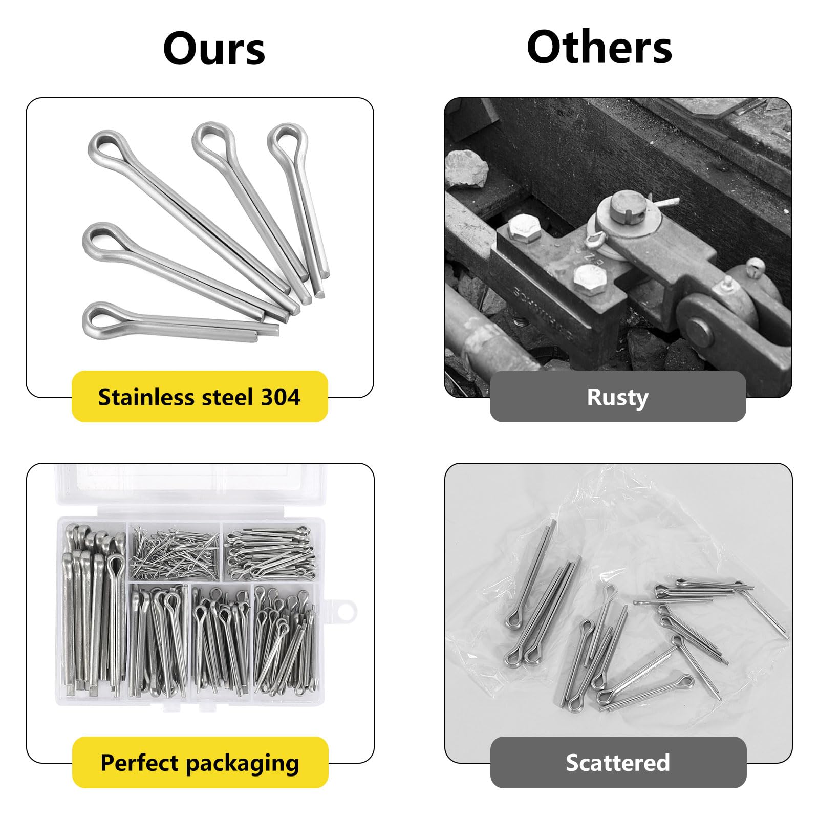 230 Pezzi Copiglie in Acciaio Inossidabile Assortimento Coppiglie Spaccate con Scatola Portaoggetti in 6 Diverse Dimensioni M1 M2 M2.5 M3 M4 M5 Cotter Pin Coppiglia Spaccate per automobili