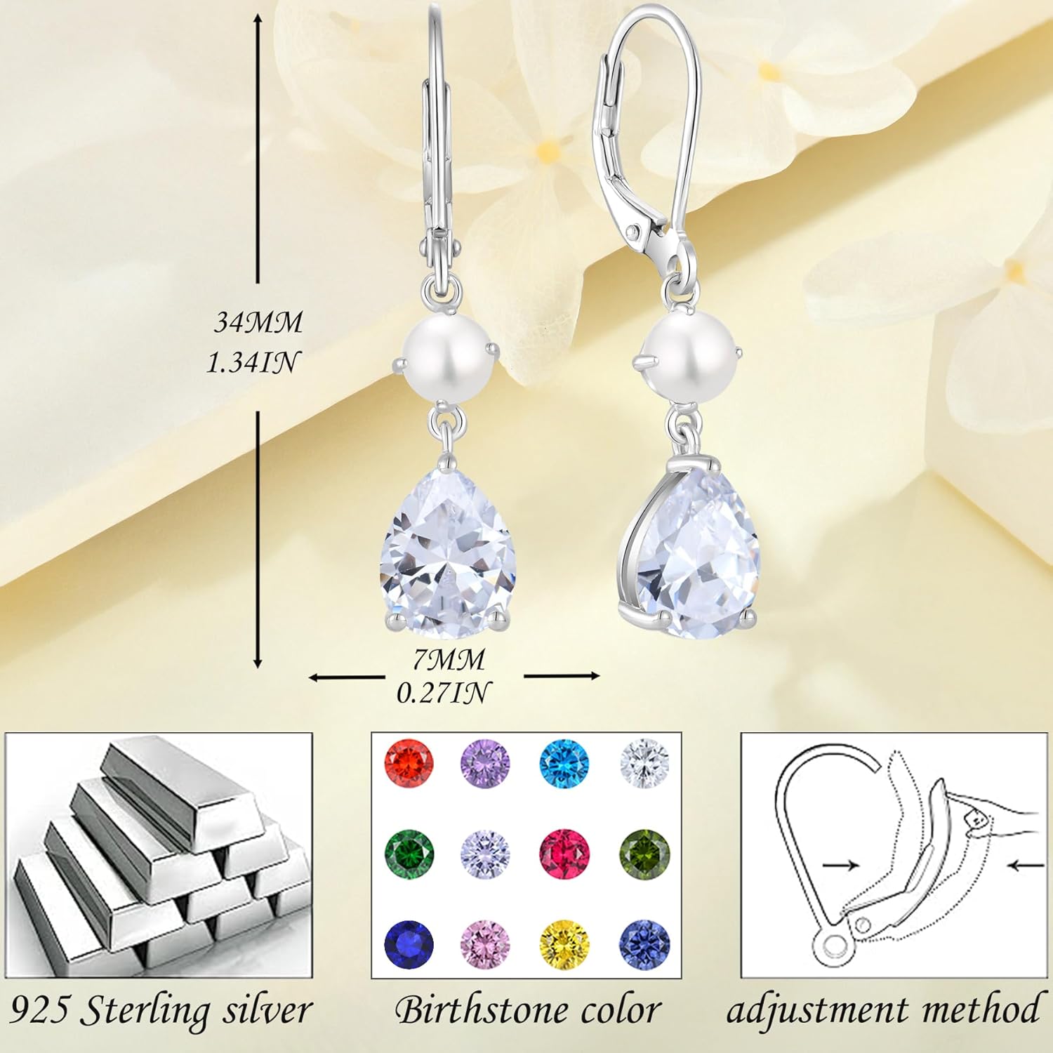 Leverback Earrings Pearl Earrings for Women 925 Sterling Silver Teardrop Earrings Women with 5mm Freshwater Pearl Dangle Drop Birthstone Jewelry