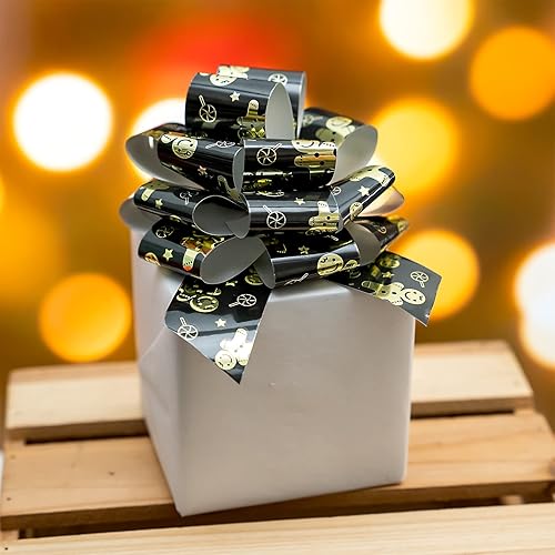Miniatura 3 de LeZakaa 12 piezas de moños navideños con cinta - Diseño de jengibre negro y dorado - Perfecto para envolver regalos, floristería, ramos, cestas