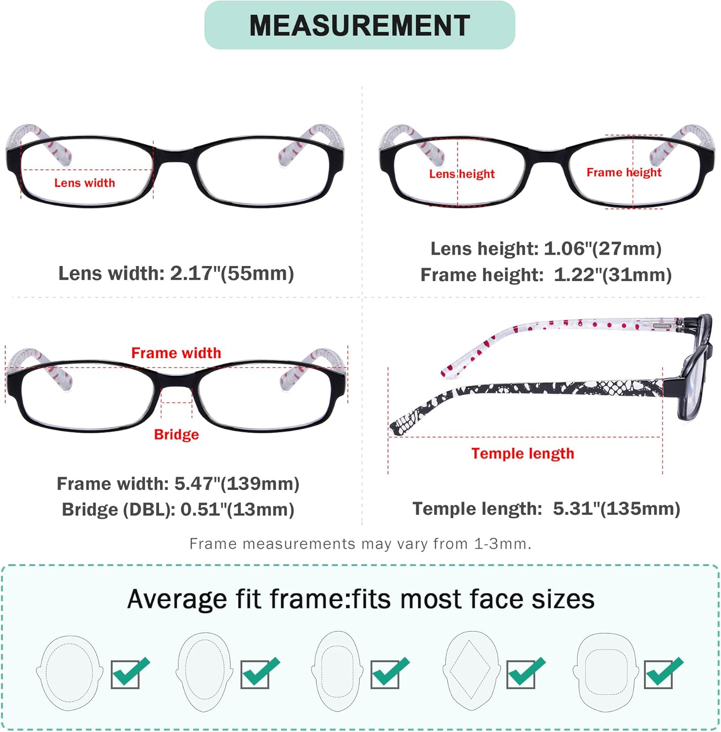 Eyekepper 5 Pack Ladies Reading Glasses with Polka Dots Patterned Temples for Women Reading