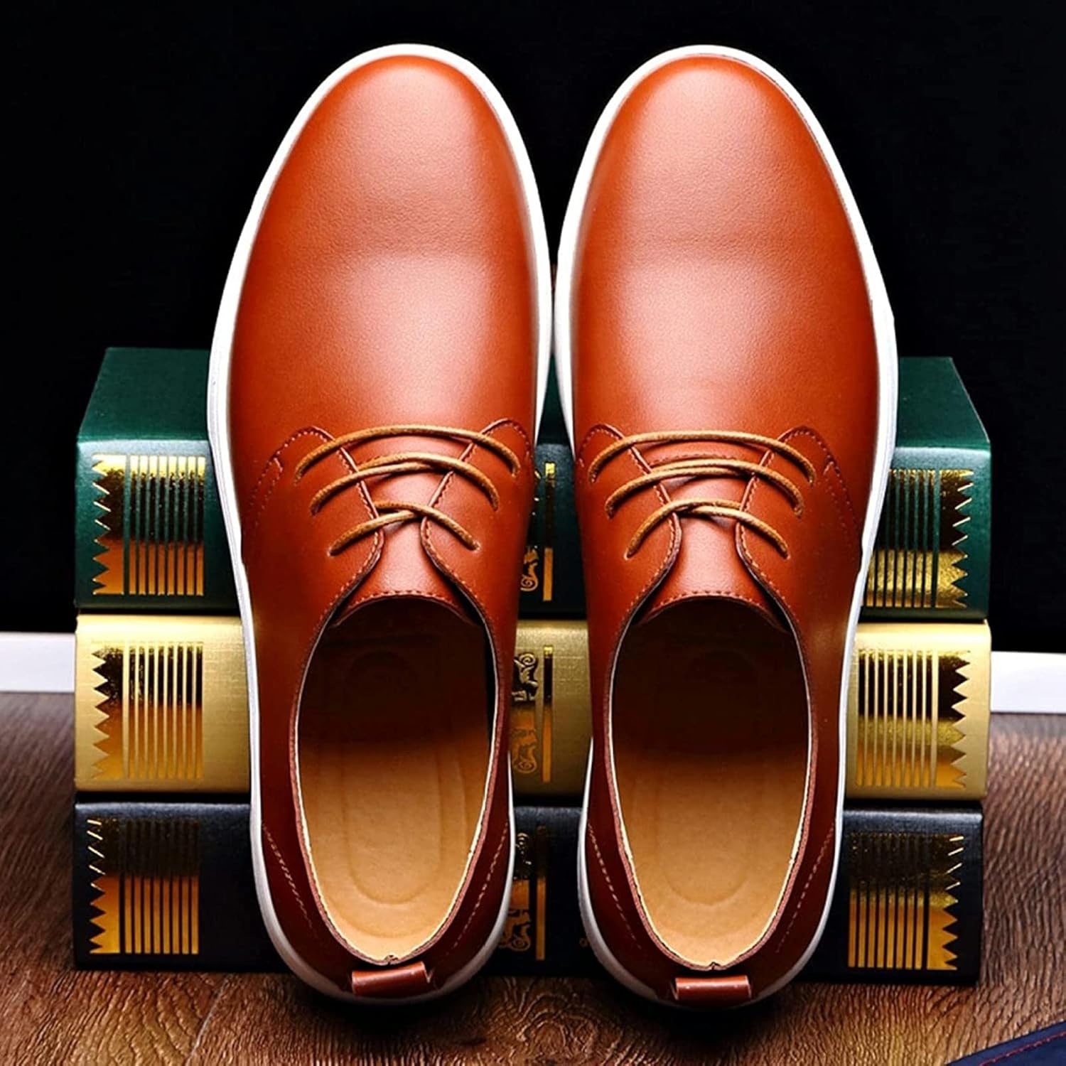 Yiozoi Men's Business Shoes Light Round Head Lace up Leather Flats Office Dress Shoes