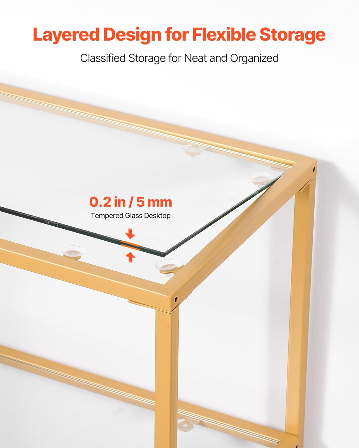 VEVOR Glass Console Table, 39.4 Inch Entryway Table, Modern Rectangle Sofa Table with Tempered Glass Top and Iron Legs, Golden Consloe Desk for Living Room, Hallway, Entryway