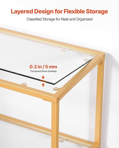 Miniatura 5 de VEVOR Mesa consola de cristal, mesa de entrada de 39.4 pulgadas, mesa de sofá rectangular moderna con parte superior de vidrio templado y patas de