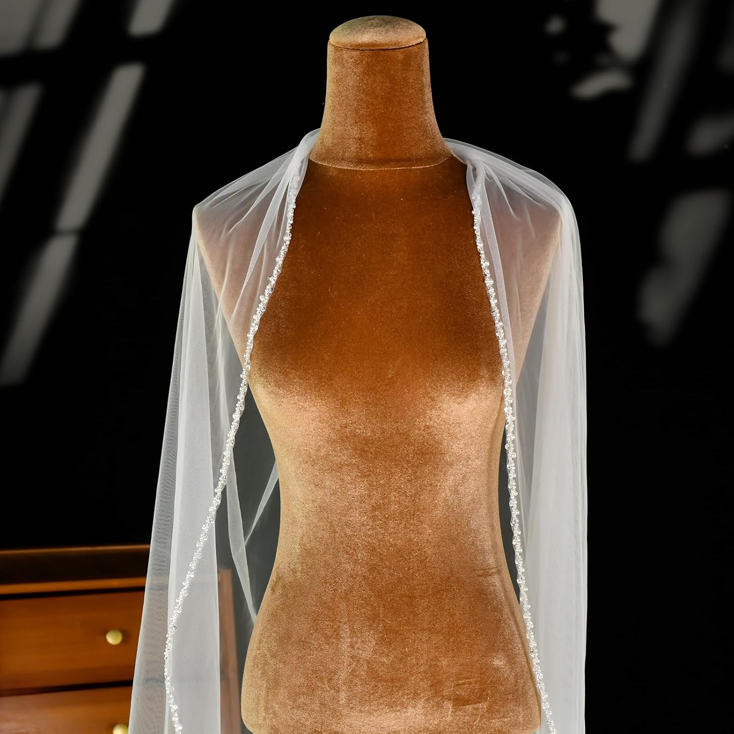 Bridal Cathedral Veil Crystal Beaded Edge Single Tier Wedding Accessory