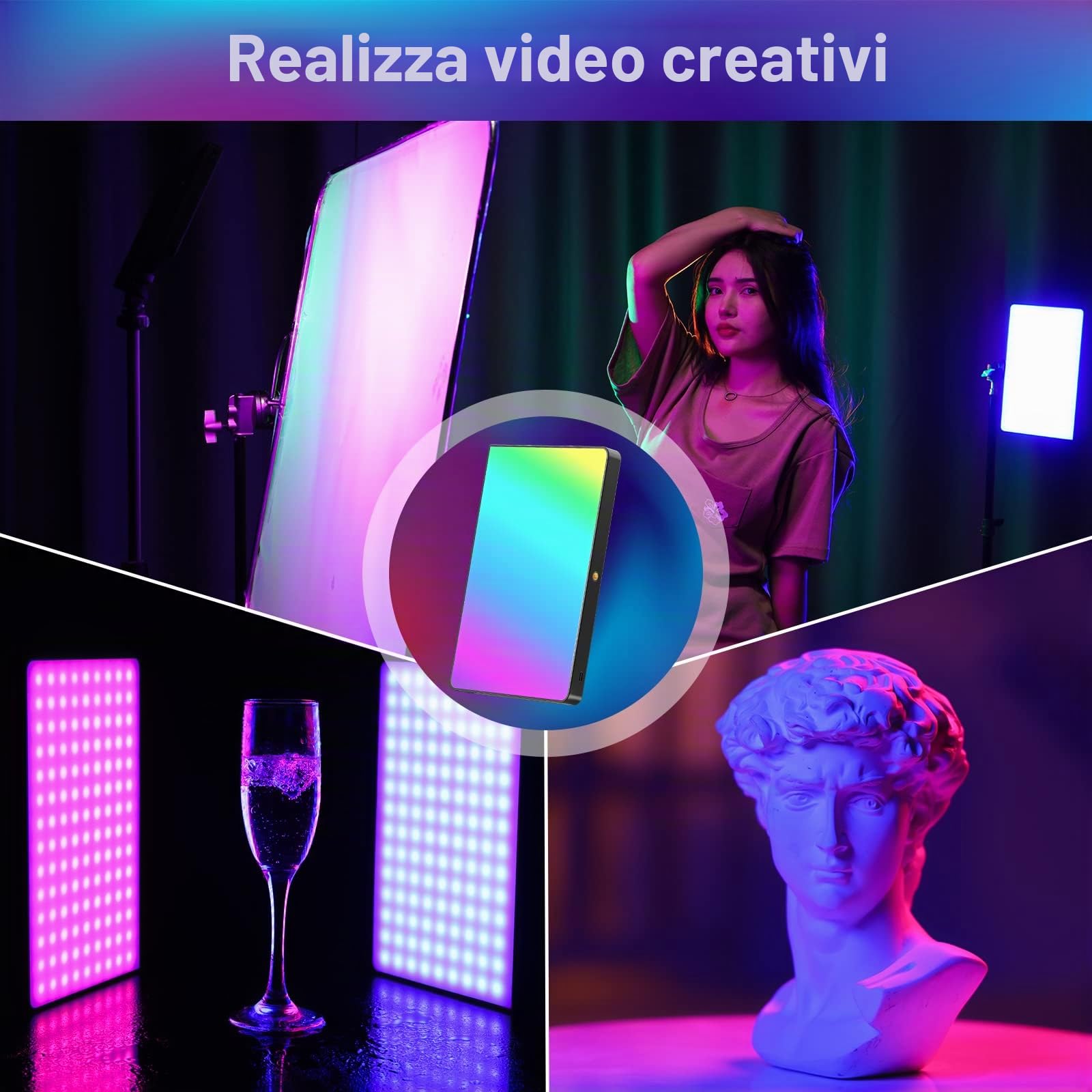 ULANZI LT003 Luce video RGB, pannello LED portatile da 15W con 2100 lumen, luce video da 10” dimmerabile da 2500K a 9000K, batteria incorporata da 8000mAh e caricatore USB, per fotocamere DSLR video