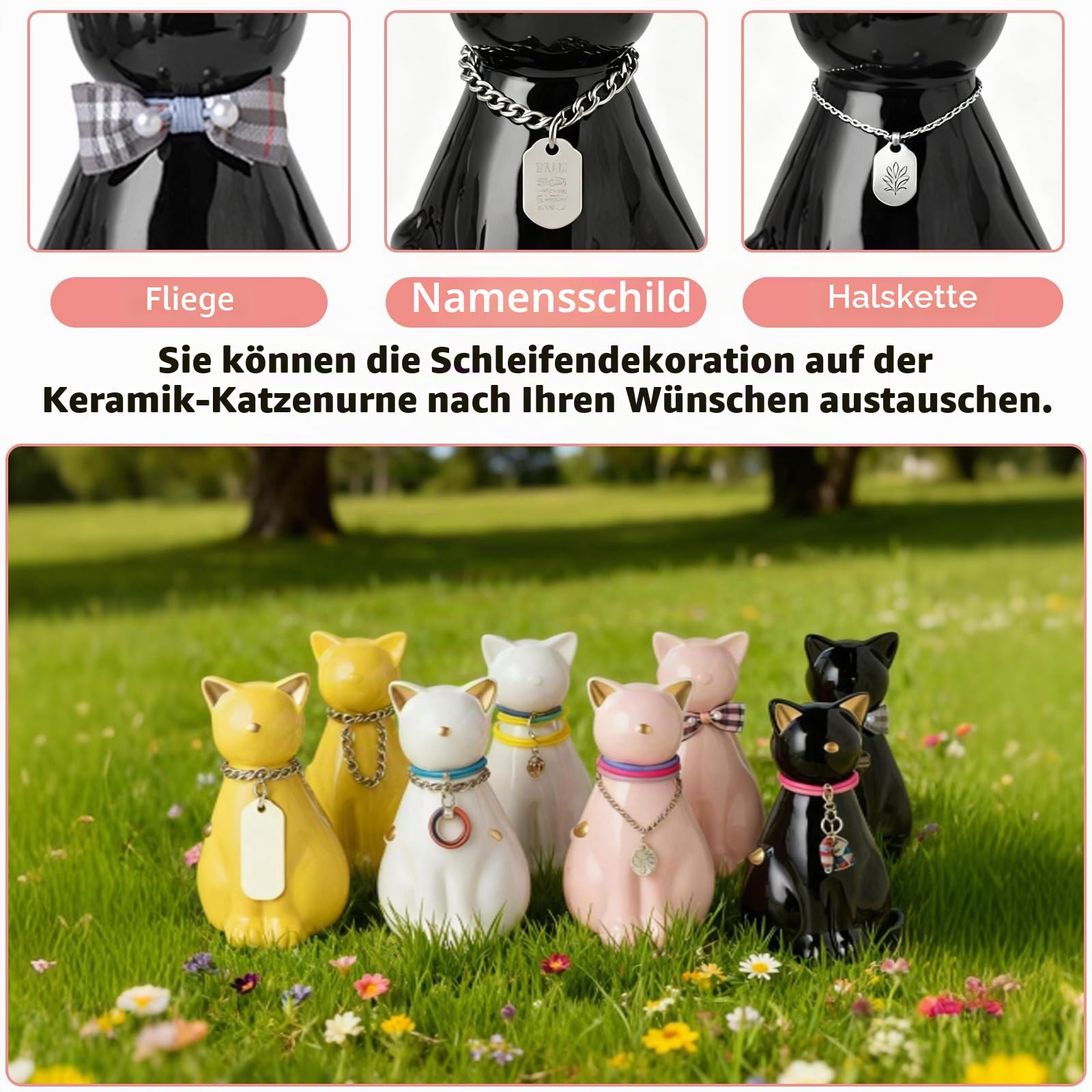 Handgefertigte Keramik-Katzen-Urne für Asche, Katzenstatue, Beerdigung, Gedenkgeschenk, Haustierurne für den Innen- und Außenbereich (Schwarz, Einheitsgröße)