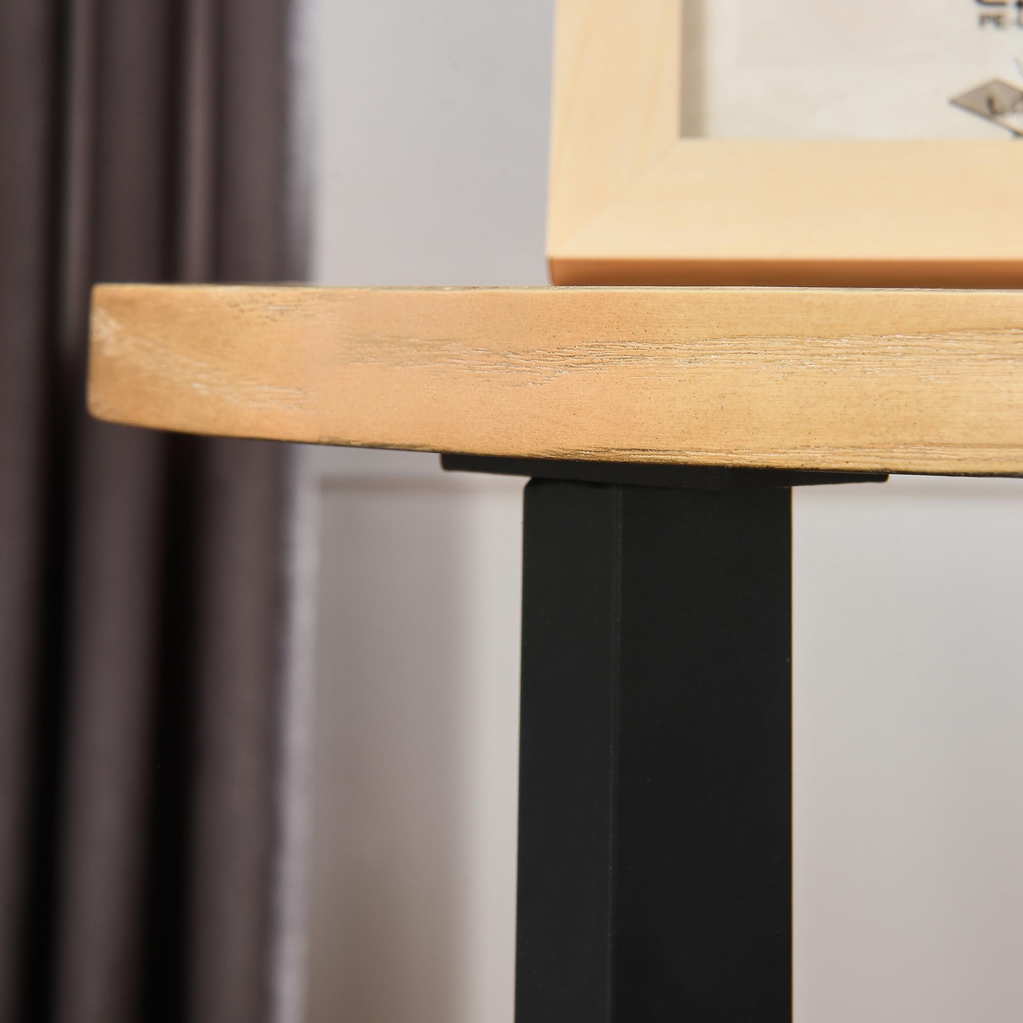 Table d'appoint ronde en bois massif, Petite table basse,Tables Basses Design 2 Étages avec Cadre en Fer Industriel et Plateau en Bois Massif – Style Scandinave/Rétro – Multifonctionnelle
