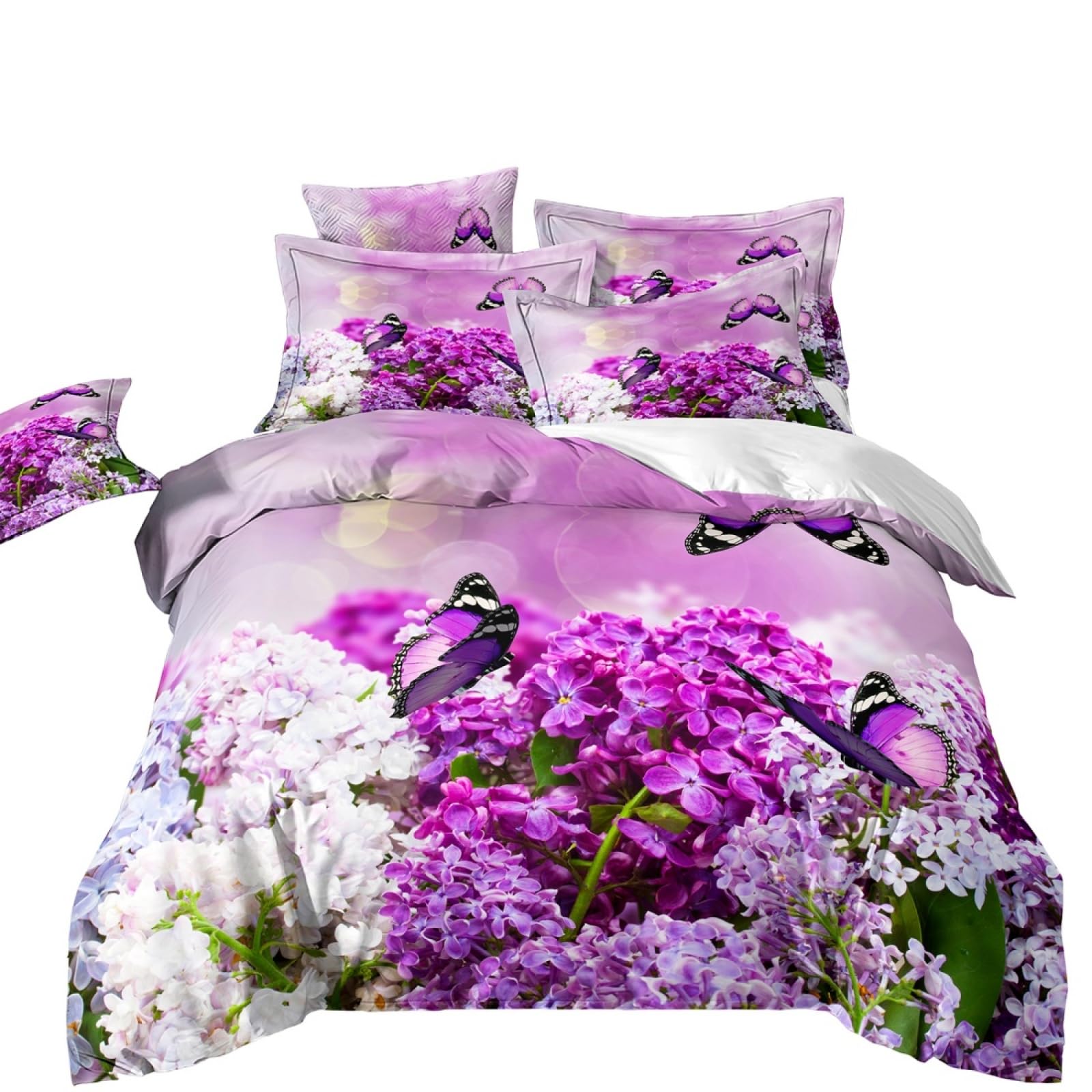 Double Duvet Set Purple Flower Insect Bedding Double Bed Set