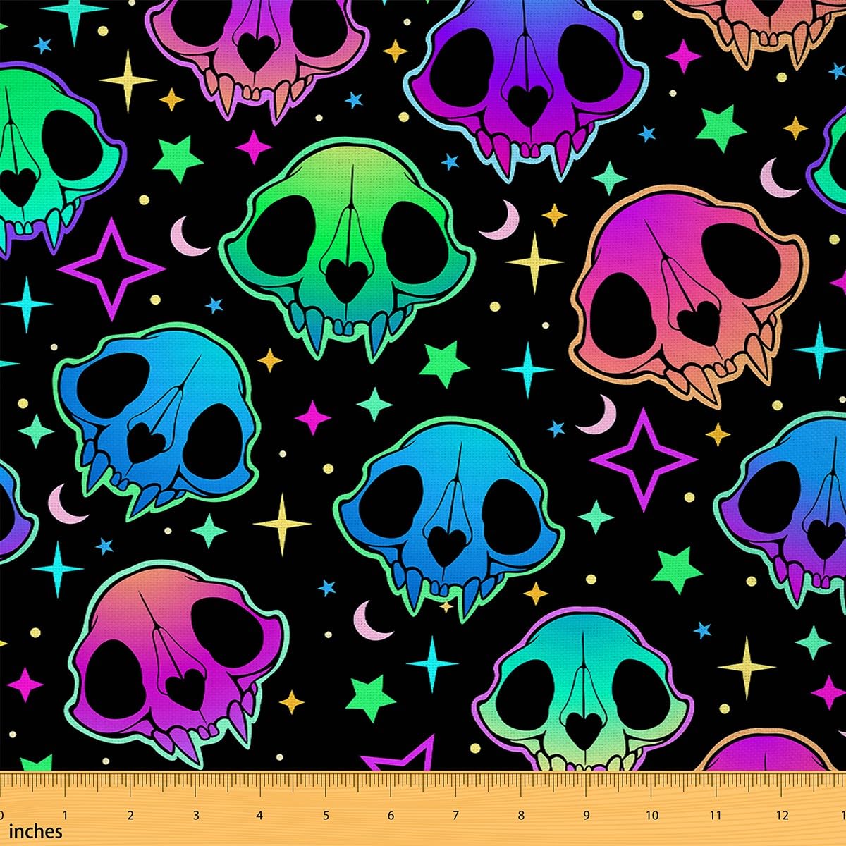 Halloween Fabric by The Yard for Kids Goth Sugar Skull Decorative Waterproof Outdoor Fabric Gothic Skull Upholstery Fabric for Chairs Bed Fluorescent Style Fabric 1 Yard (L92*W150cm)