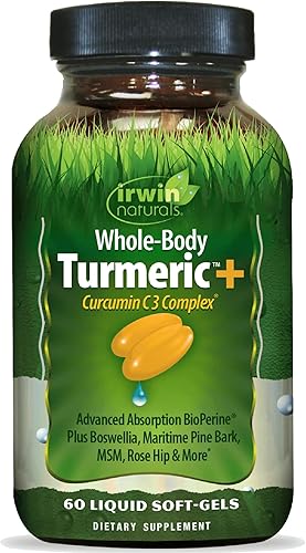 Irwin Naturals Turmeric+ para todo el cuerpo - BioPerine Complex Absorción Mejorada - 60 cápsulas blandas líquidas