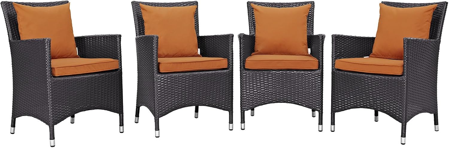 Modway Convene Wicker Rattan Outdoor Patio Dining Armchair with Cushion in Espresso Curant