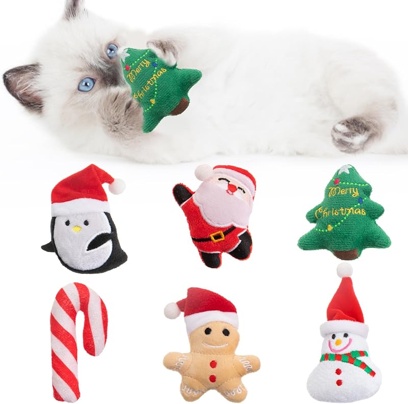 Brinquedo para Gatos com Catnip em Pelúcia, Temas Natalinos Jocomoni PT01, Pacote com 6