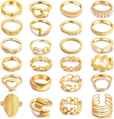 MAGIDOVE 24PCS Chunky Gold Rings for Women Size 5-11 Women Stacking Knuckle Ring Vintage Stackable Ring Set