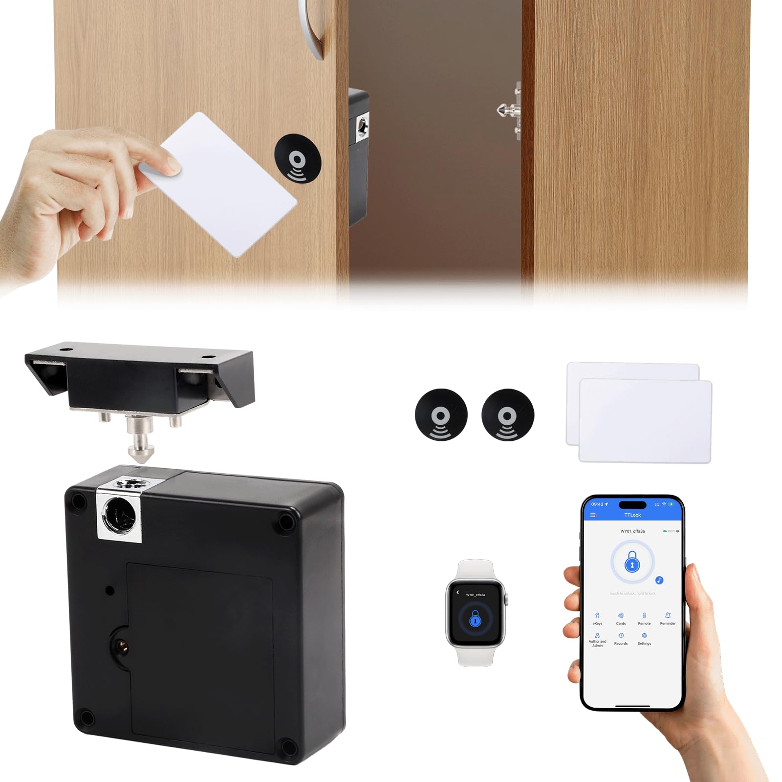Cerradura Inteligente,Cerradura Electrónica Oculta para Gabinete,Cerradura NFC, Cerraduras sin Agujeros para Armarios, Cajones, taquillas y Armarios de puertas Dobles,Cerradura de Muebles