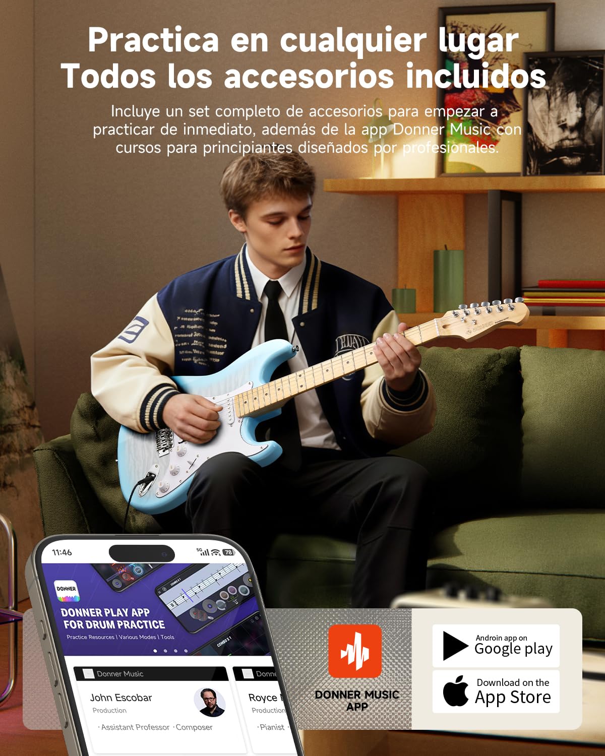 Donner DST-90 Guitarra Eléctrica 39 Pulgadas, Kit de Guitarra Eléctrica para Principiantes con Amplificador, Pastillas HSS, Funda, Afinador, Cejilla, Correa, Cuerdas, Cable y Púas, Plumbago Burst
