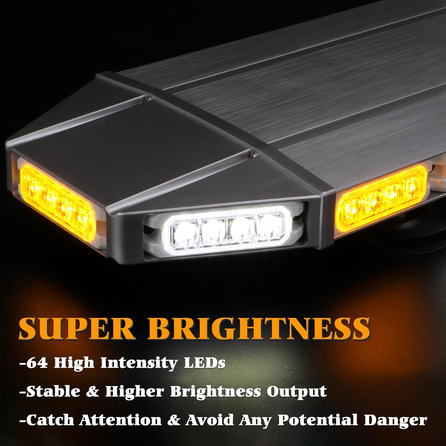 28" Amber White Rooftop Strobe Light Bar Emergency 64 LED Warning Hazard Caution Traffic Lightbar Upgrade Magnetic Mount for Security Construction Vehicles Tow Trucks Postal Cars Snowplow Patrol